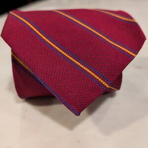 Lauren by Ralph Lauren Preppy Red Tie w/Yellow & Blue Stripes